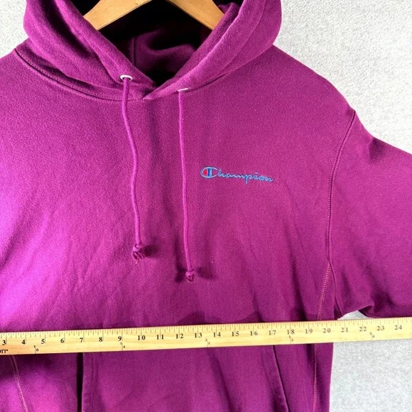 Vintage Champion Reverse Weave Hoodie Men's Large Purple Long Sleeve Pullover - Picture 5 of 10